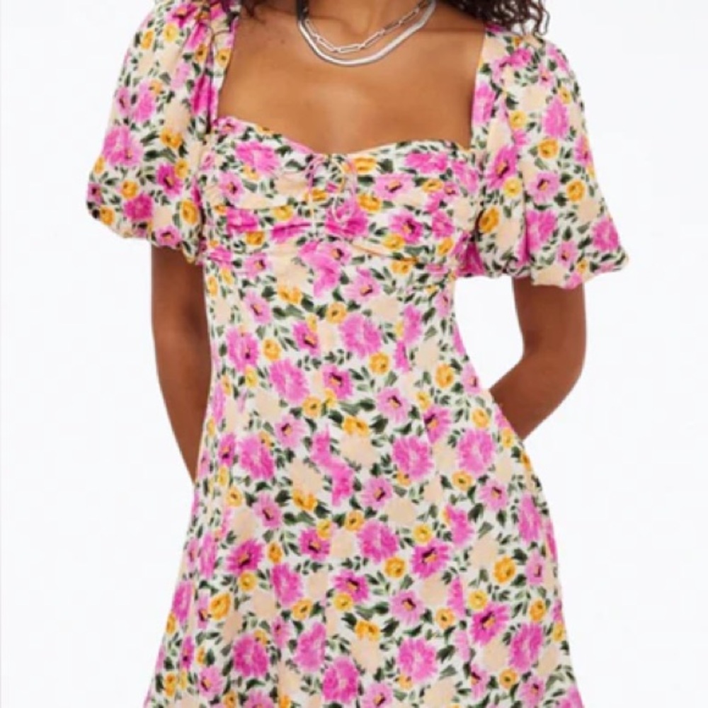 For Love and Lemons Ladies Sasha Floral-Print Puff Sleeve Mini Dress Pink Floral